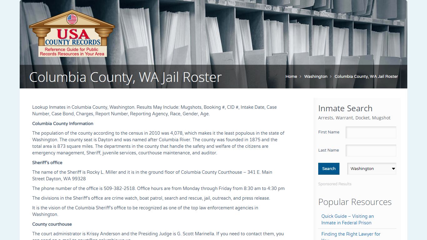 Columbia County, WA Jail Roster | Name Search